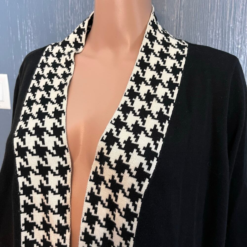 Jessica London Open Front Duster Cardigan Houndstooth Trim 18/20 Preppy Business - Picture 2 of 4